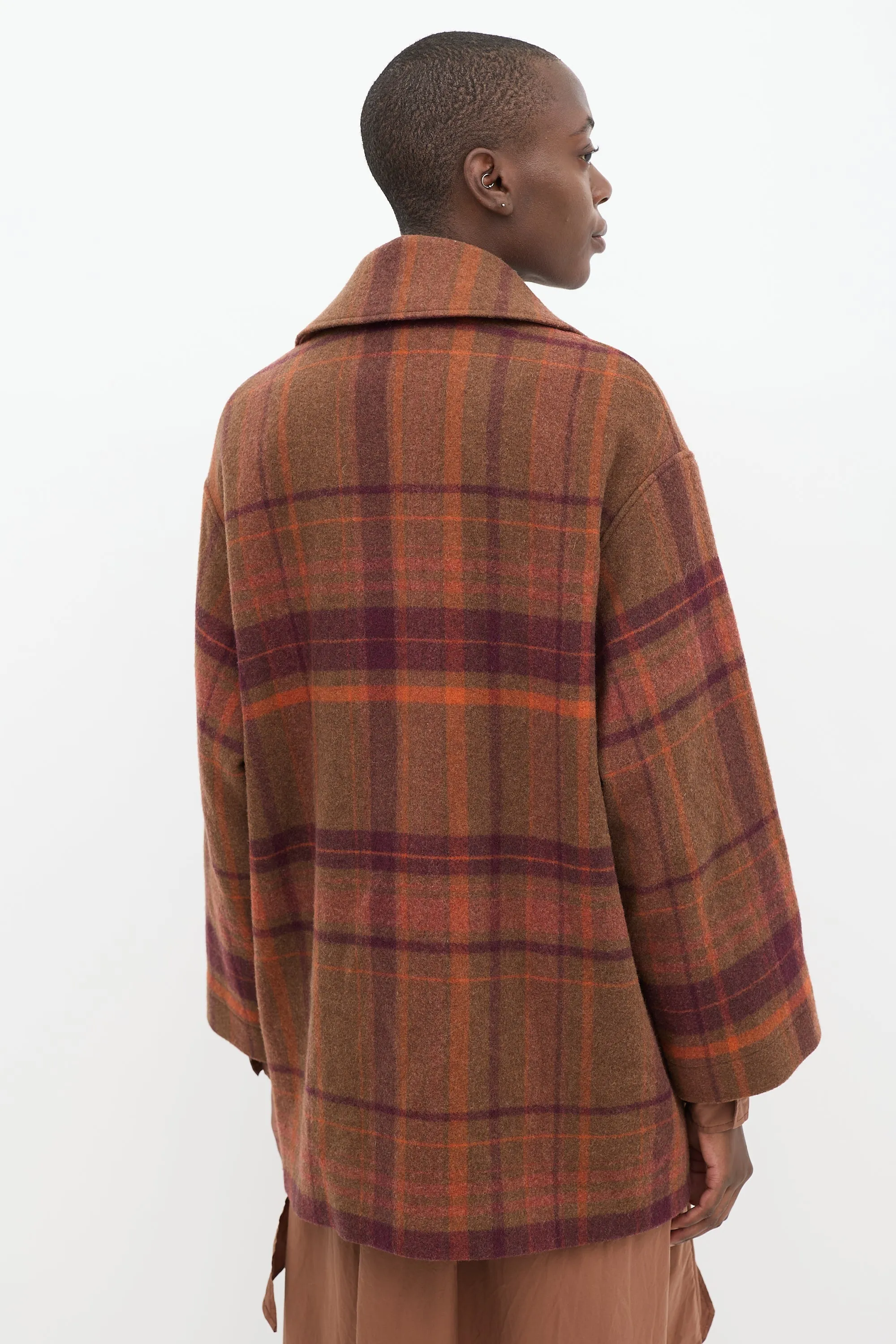 Brown & Multi Wool Plaid Coat