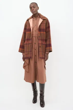 Brown & Multi Wool Plaid Coat