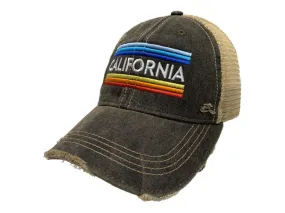 California Rainbow Retro Brand Mudwashed Distressed Mesh Adj. Snapback Hat Cap