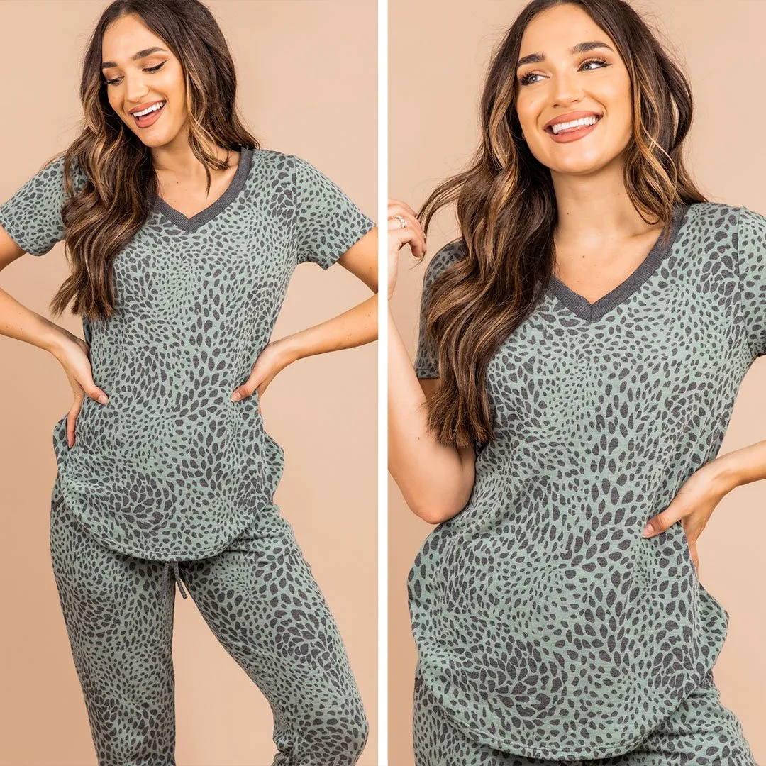 Can't Tame Me Olive Green Leopard Top