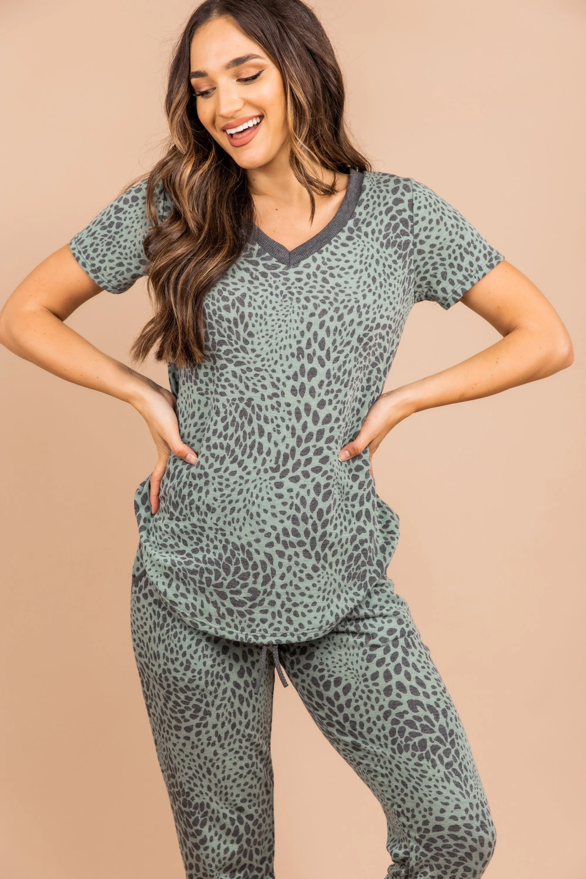 Can't Tame Me Olive Green Leopard Top