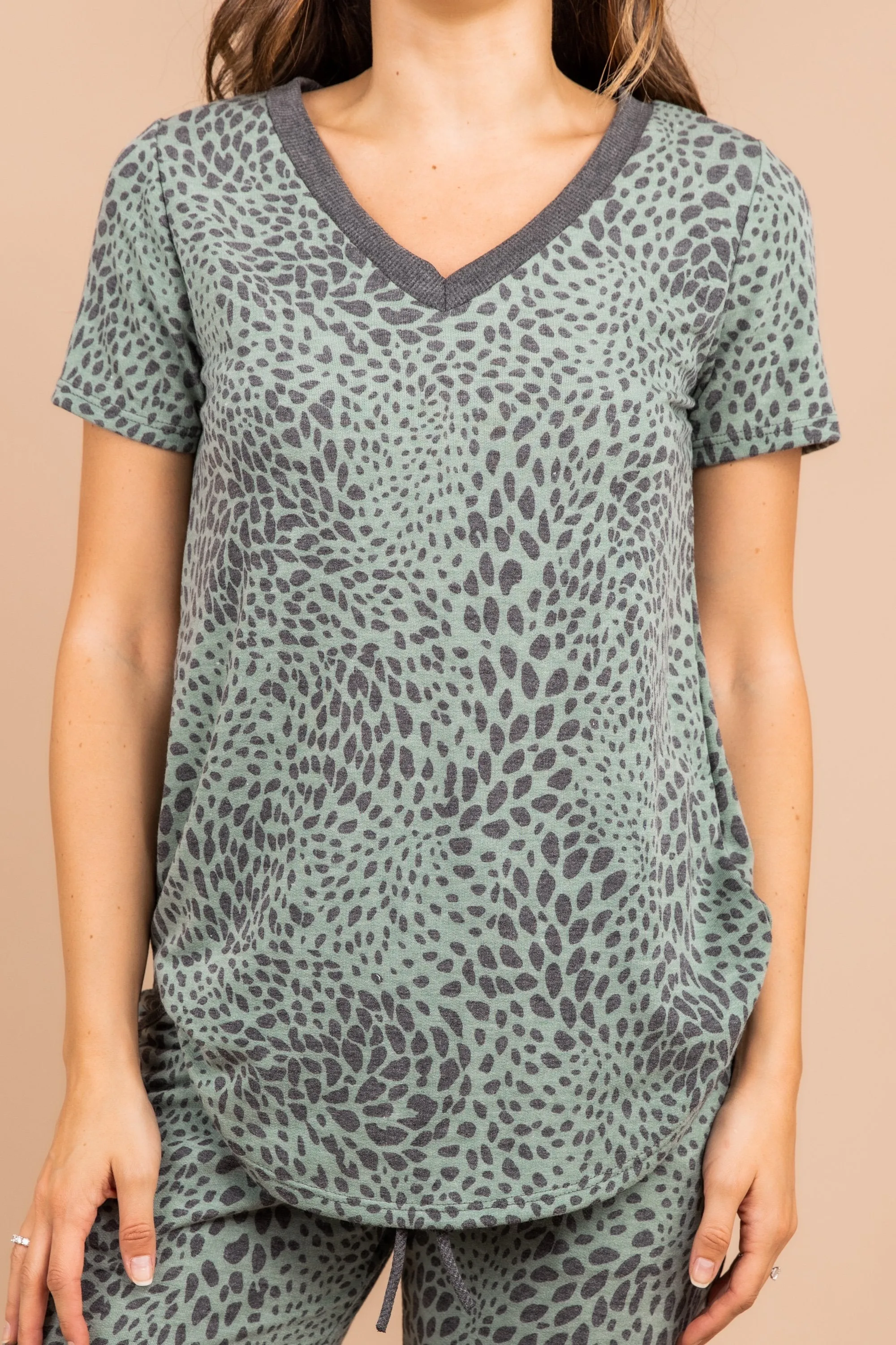 Can't Tame Me Olive Green Leopard Top