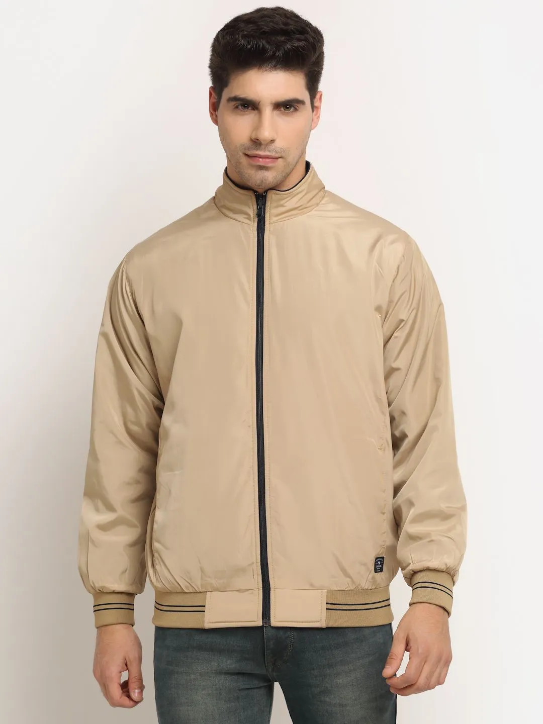 Cantabil Beige & Navy Blue Men's Reversible Jacket