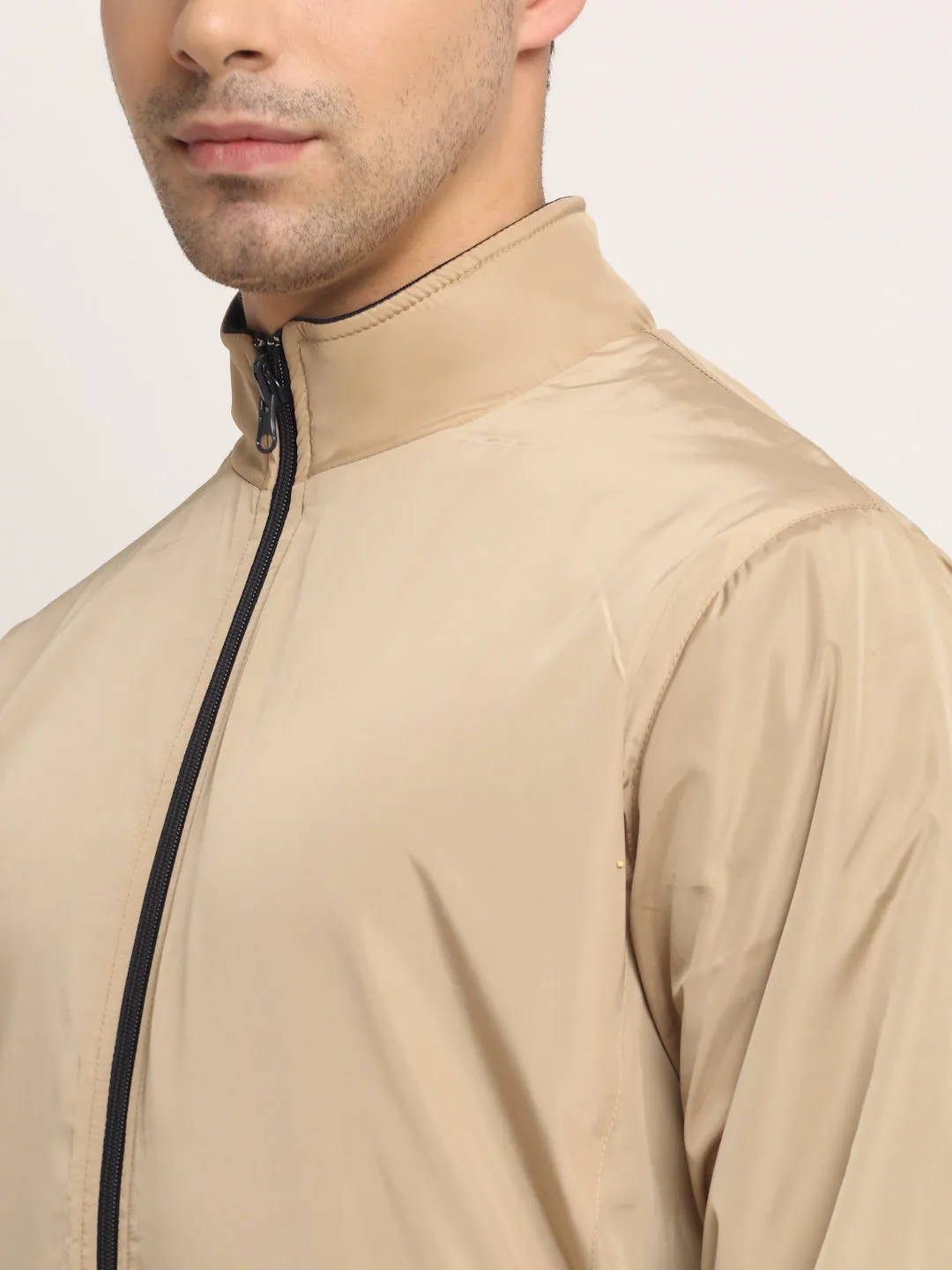 Cantabil Beige & Navy Blue Men's Reversible Jacket