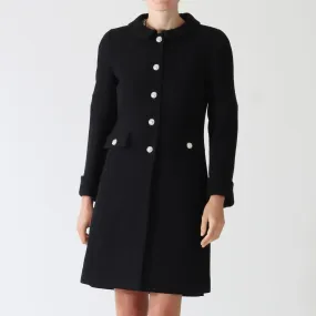 Carlen Noir Collared Coat With Crystal Buttons