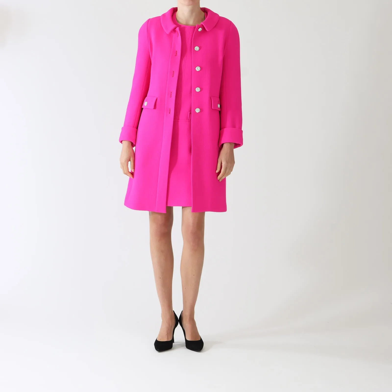 Carlen Pink Collared Coat With Crystal Buttons