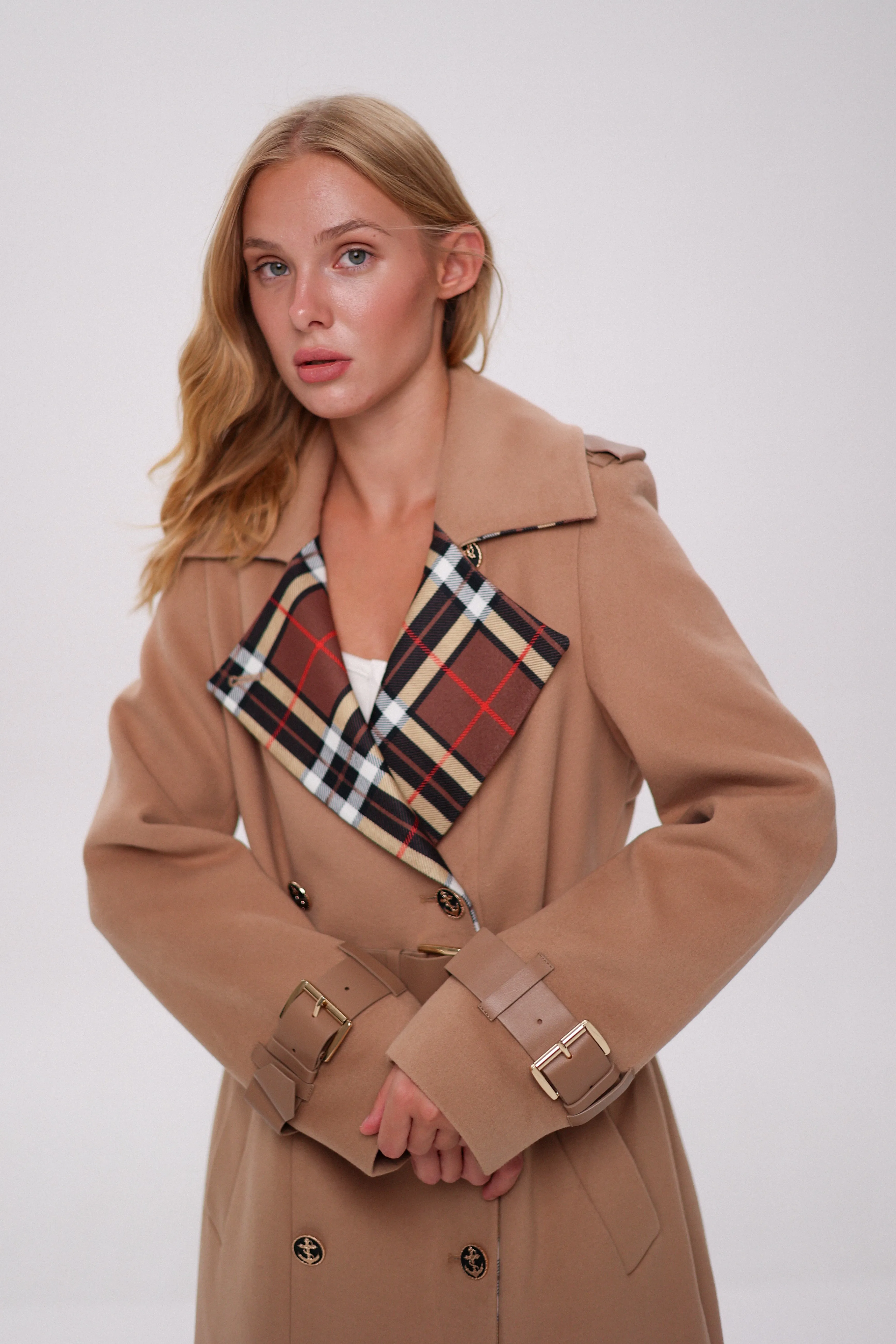 Cashmere Wool Blend Trench Coat in Camel