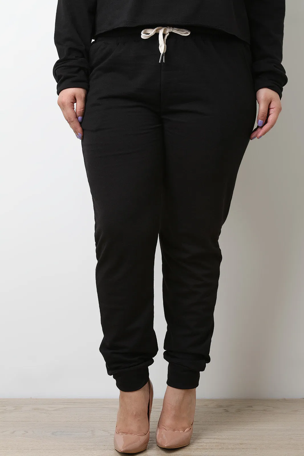 Casual Soft Knit Drawstring Jogger Pants