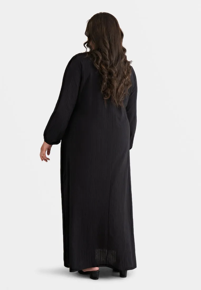 Catalina Cotton Puff Sleeve Jubah Dress - Black