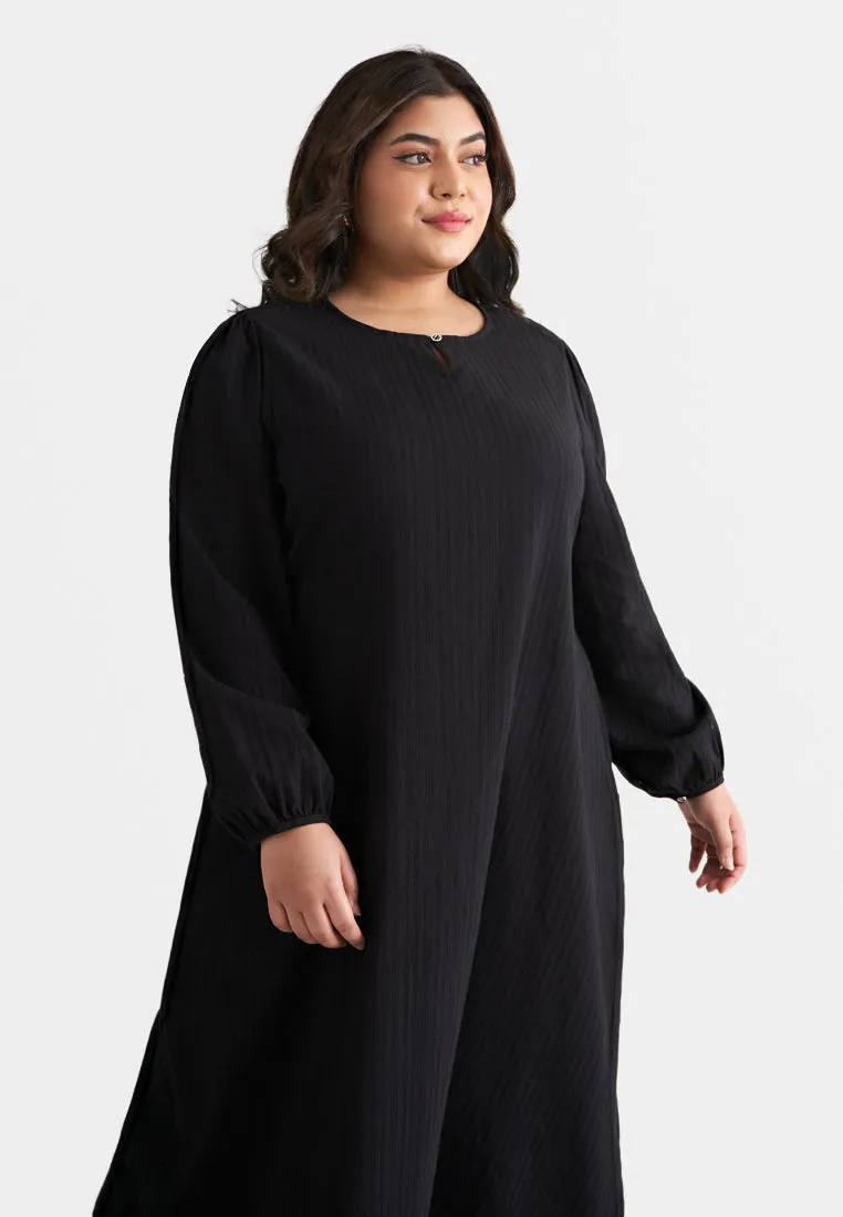 Catalina Cotton Puff Sleeve Jubah Dress - Black