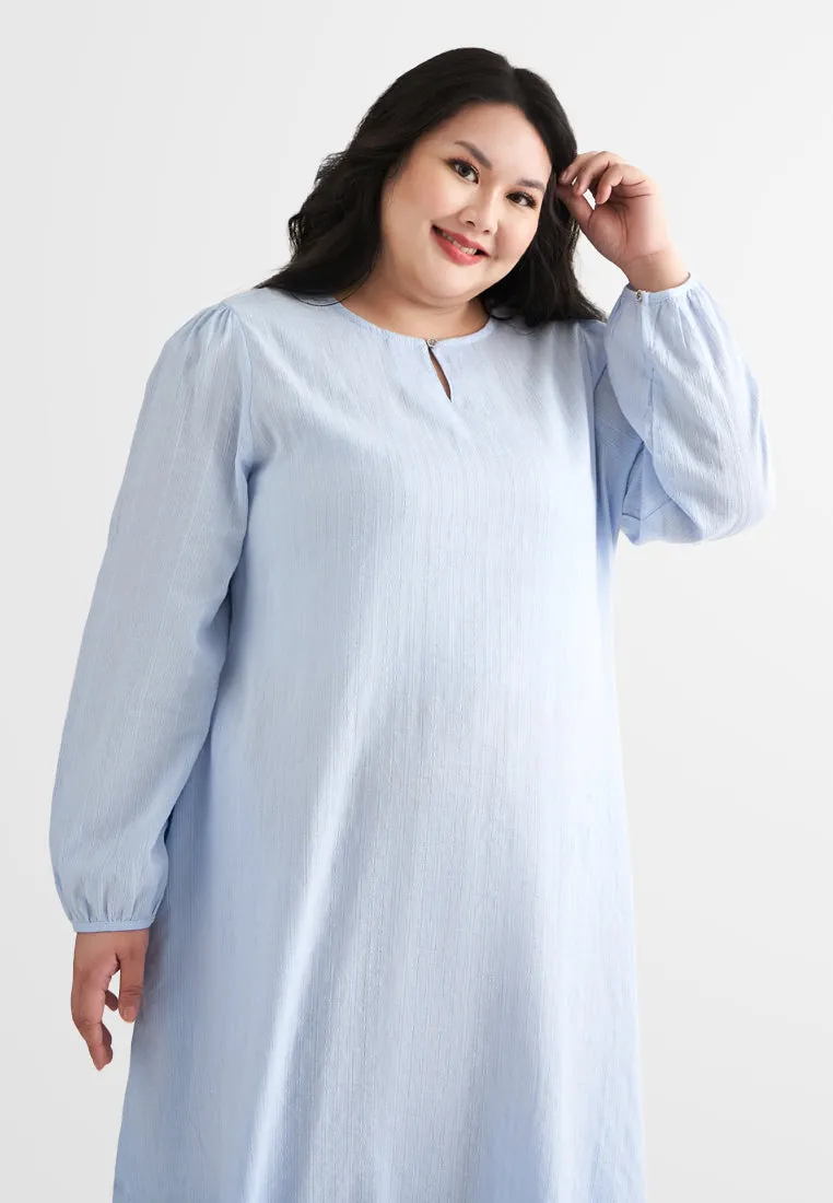 Catalina Cotton Puff Sleeve Jubah Dress - Blue