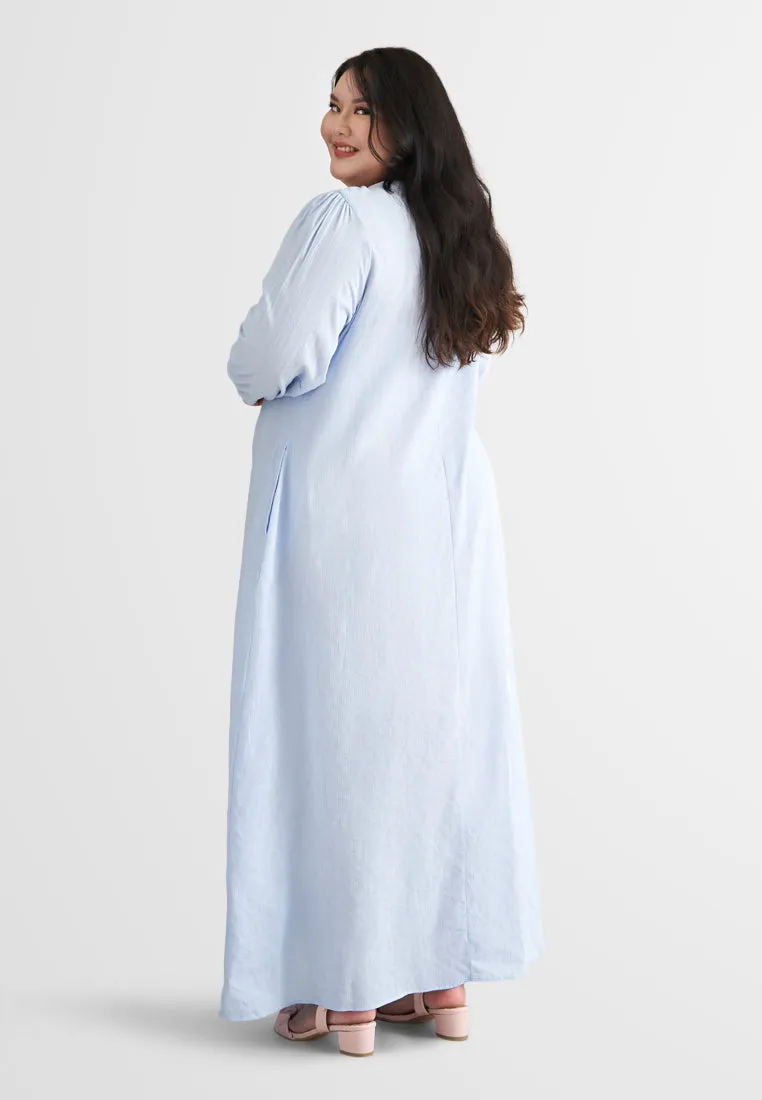 Catalina Cotton Puff Sleeve Jubah Dress - Blue