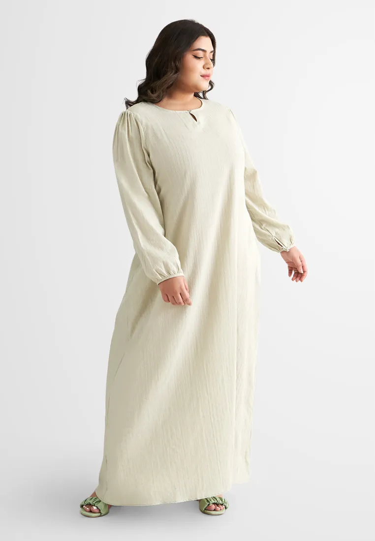 Catalina Cotton Puff Sleeve Jubah Dress - Green