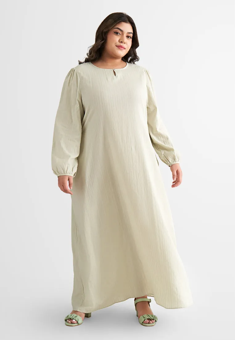 Catalina Cotton Puff Sleeve Jubah Dress - Green