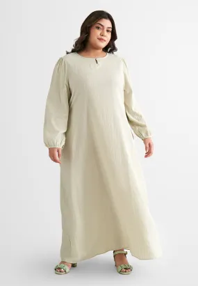 Catalina Cotton Puff Sleeve Jubah Dress - Green