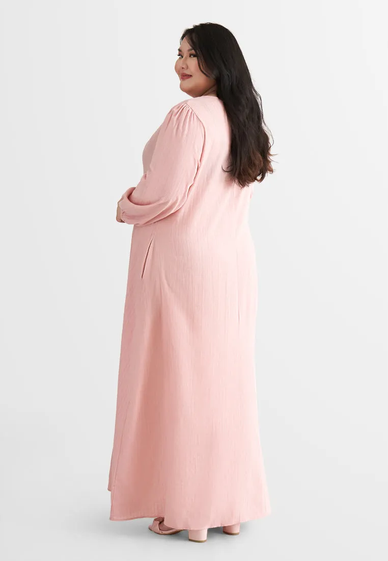 Catalina Cotton Puff Sleeve Jubah Dress - Pink