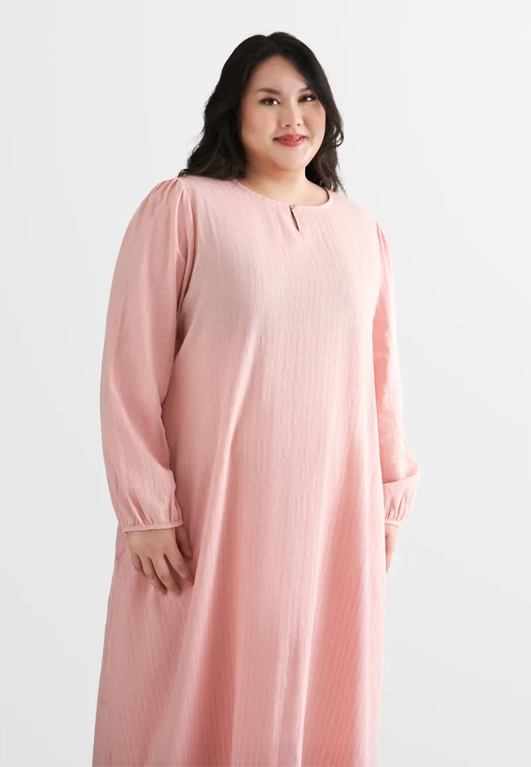 Catalina Cotton Puff Sleeve Jubah Dress - Pink