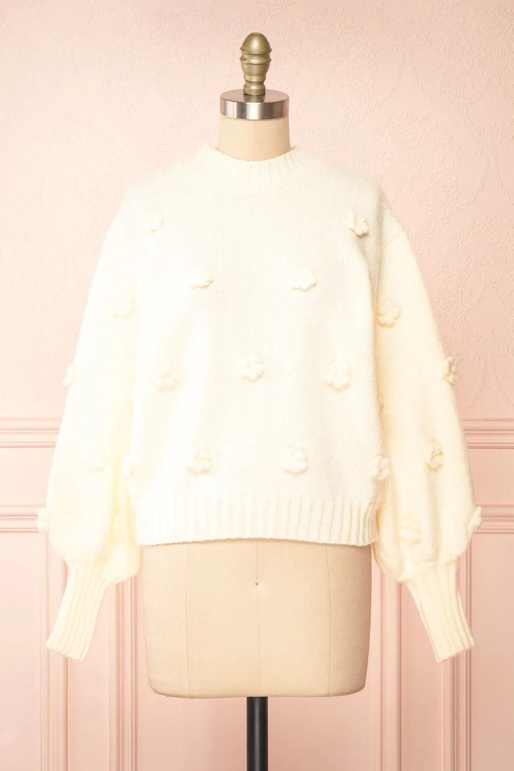 Cathy | Ivory 3D Floral Sweater