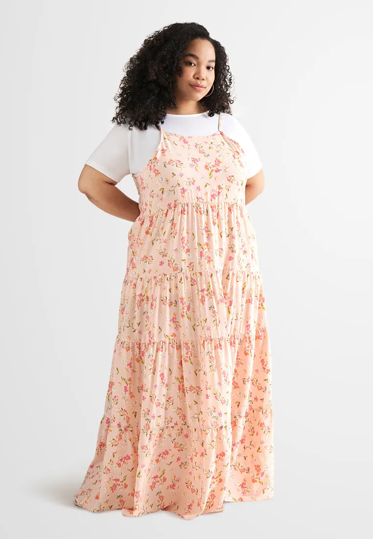 Celia Adjustable Strap Floral Long Tiered Dress