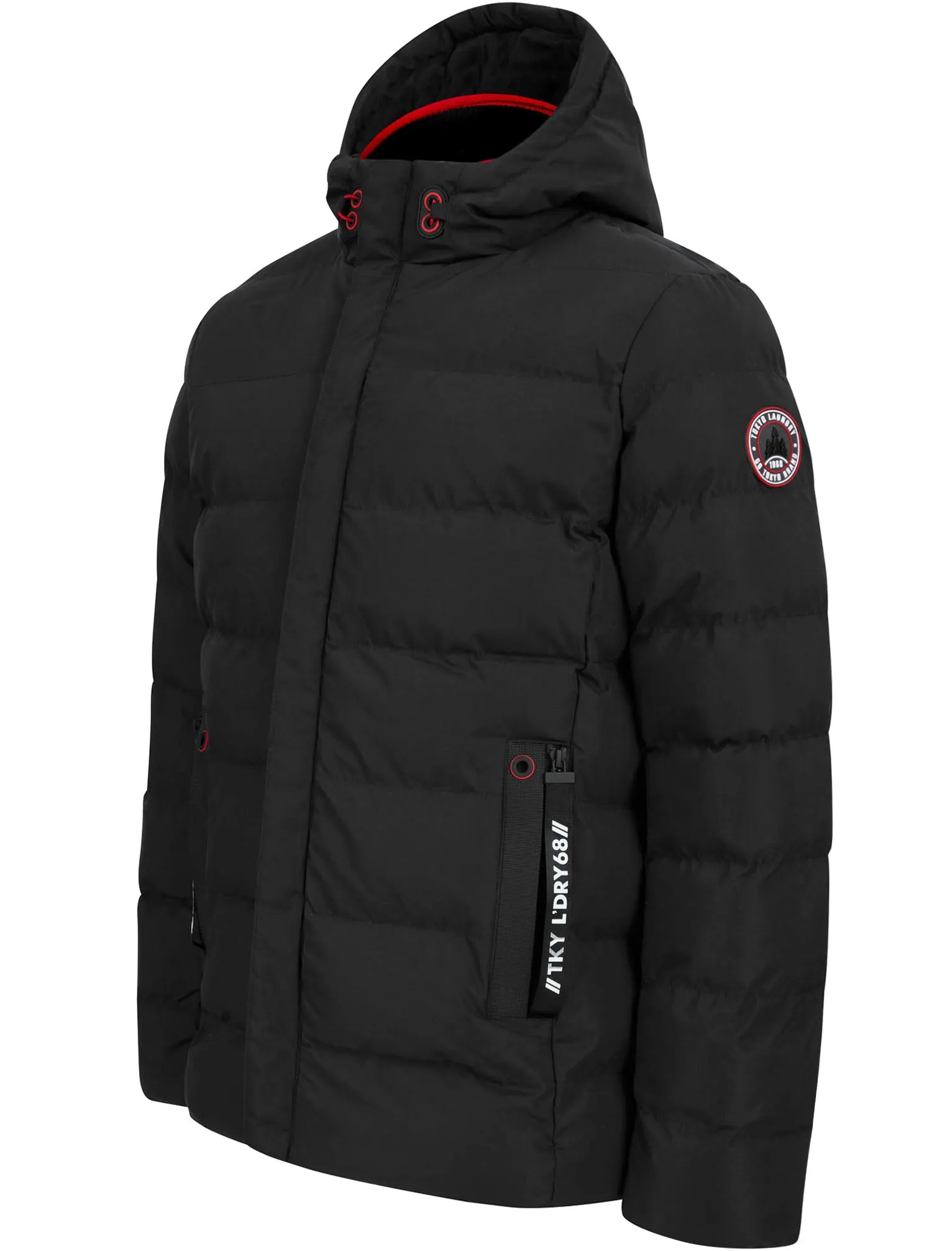 Chappin Quilted Puffer Coat with Hood In Jet Black - Tokyo Laundry