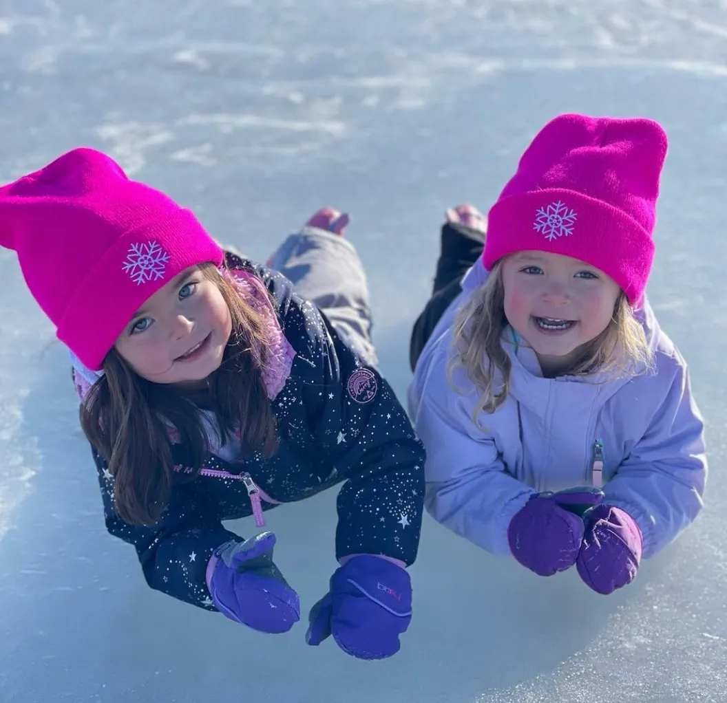 Child Beanie - Snowflake - Hot Pink w/ White