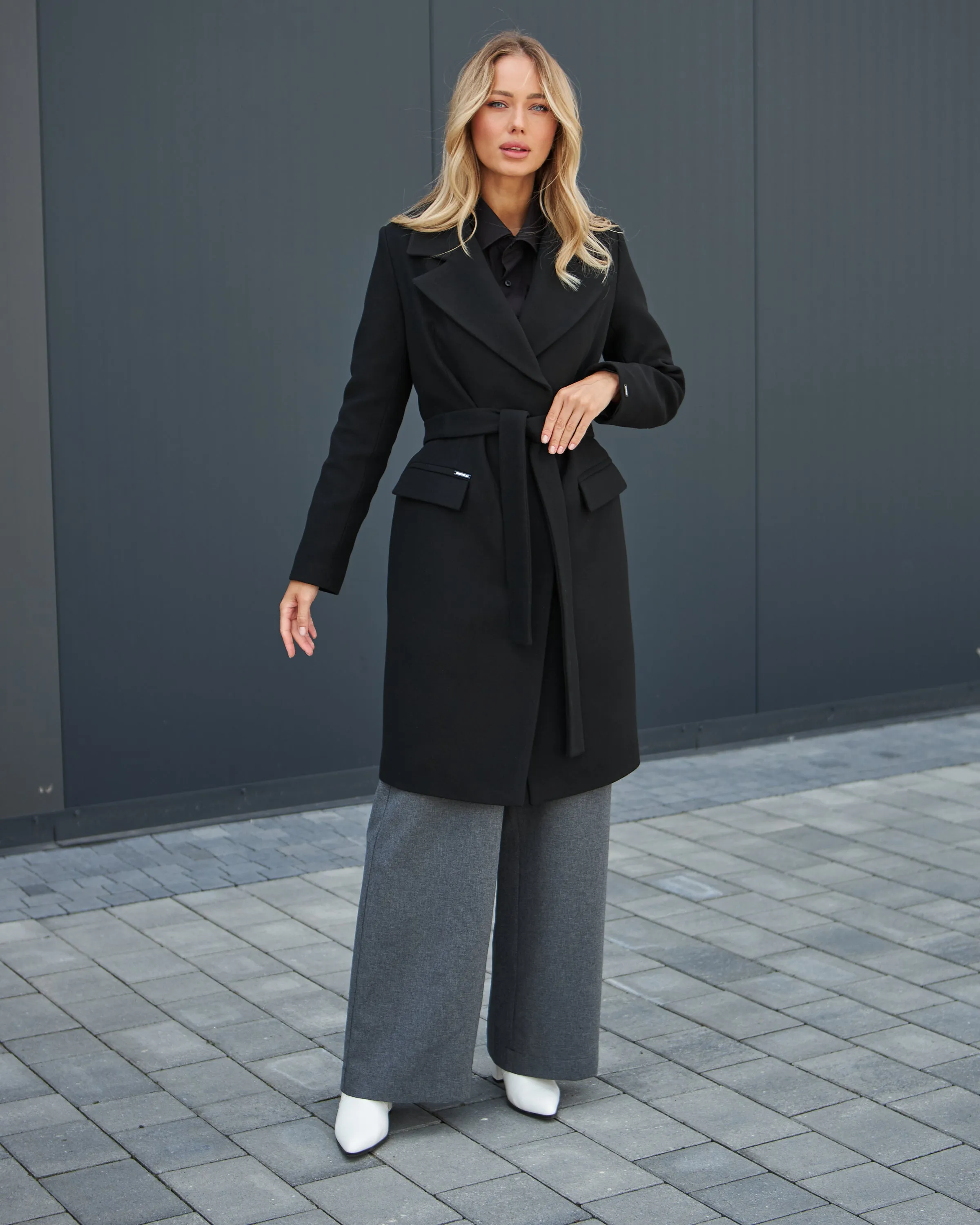 Christina Classic Fitted Wool Blend Overcoat in Black