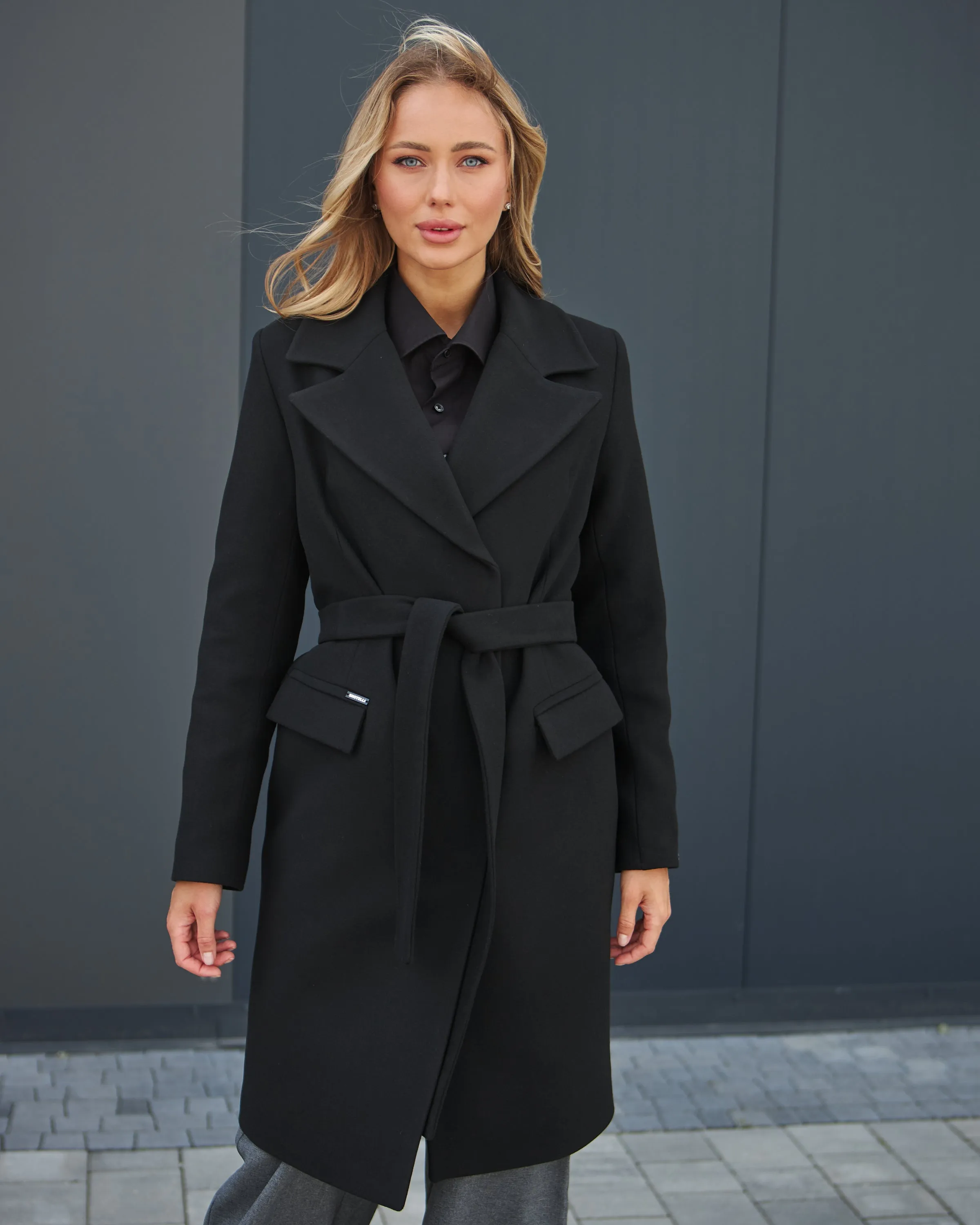 Christina Classic Fitted Wool Blend Overcoat in Black