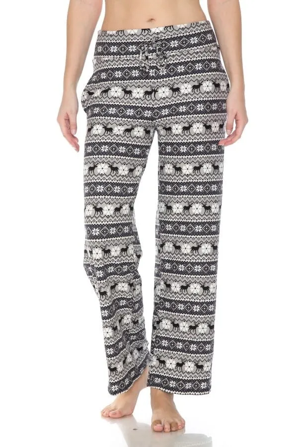 Christmas Black & White Fair Isle Print Comfortable Soft Lounge Pajama Pants