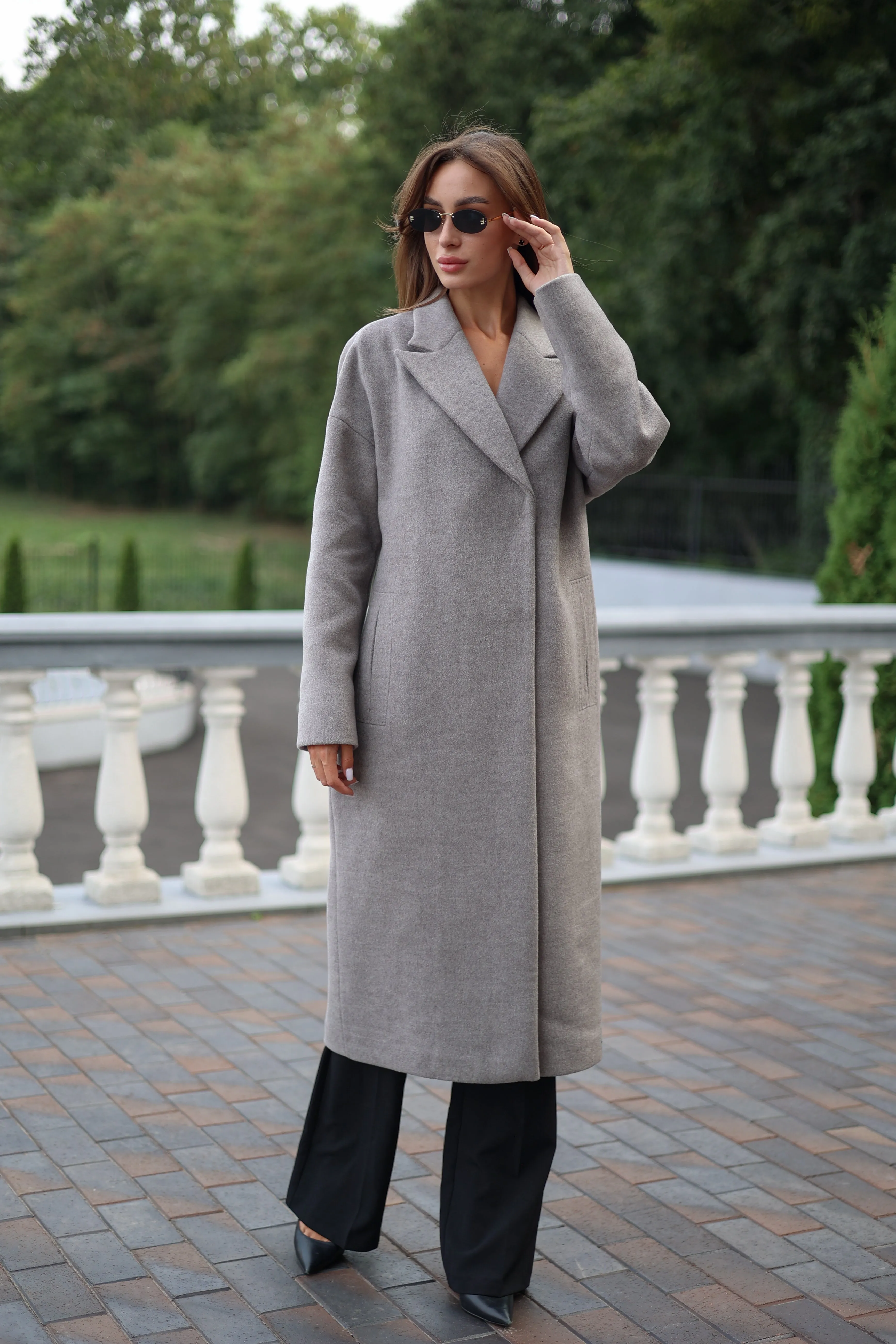 Classic Wool Blend Coat in Grey