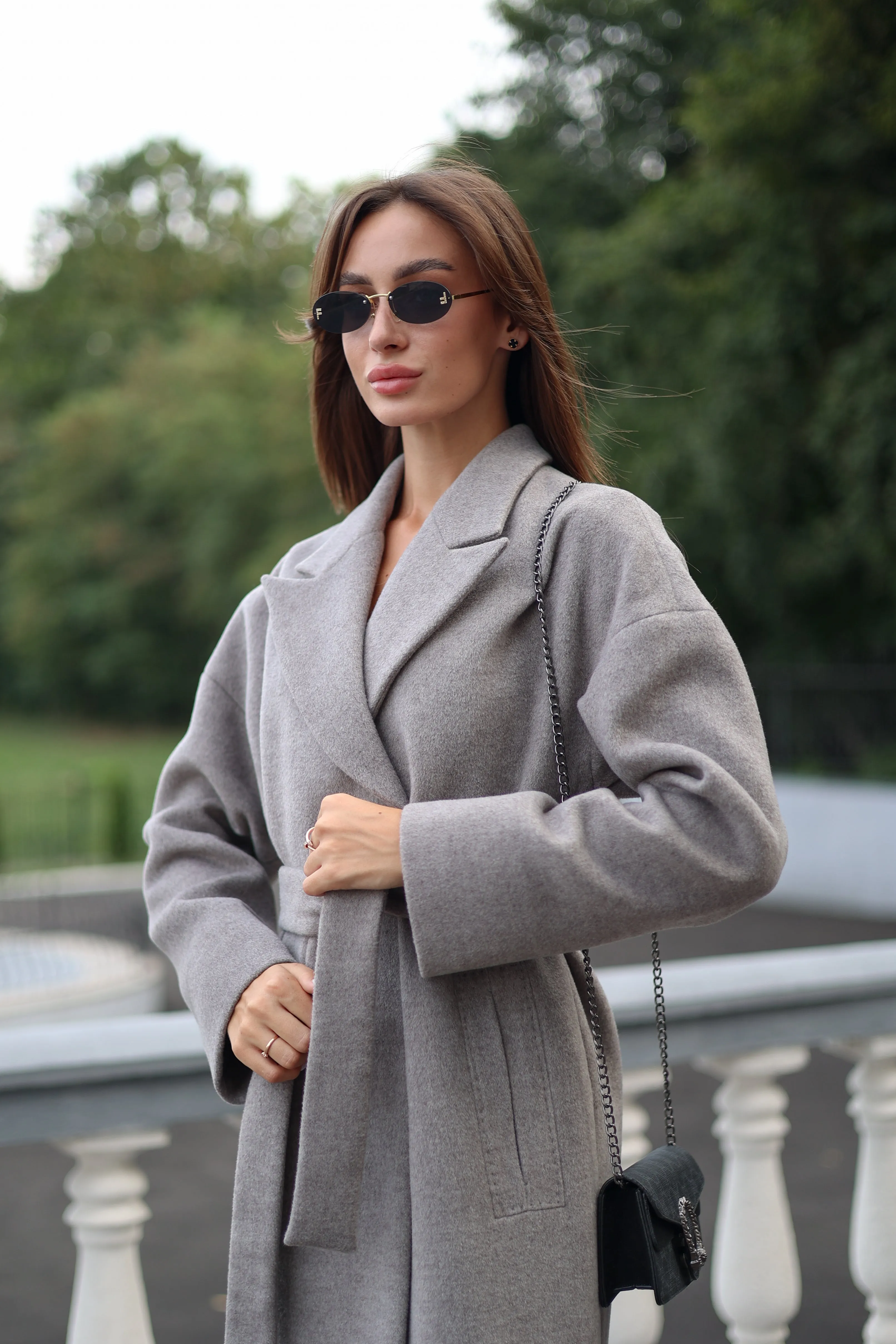 Classic Wool Blend Coat in Grey