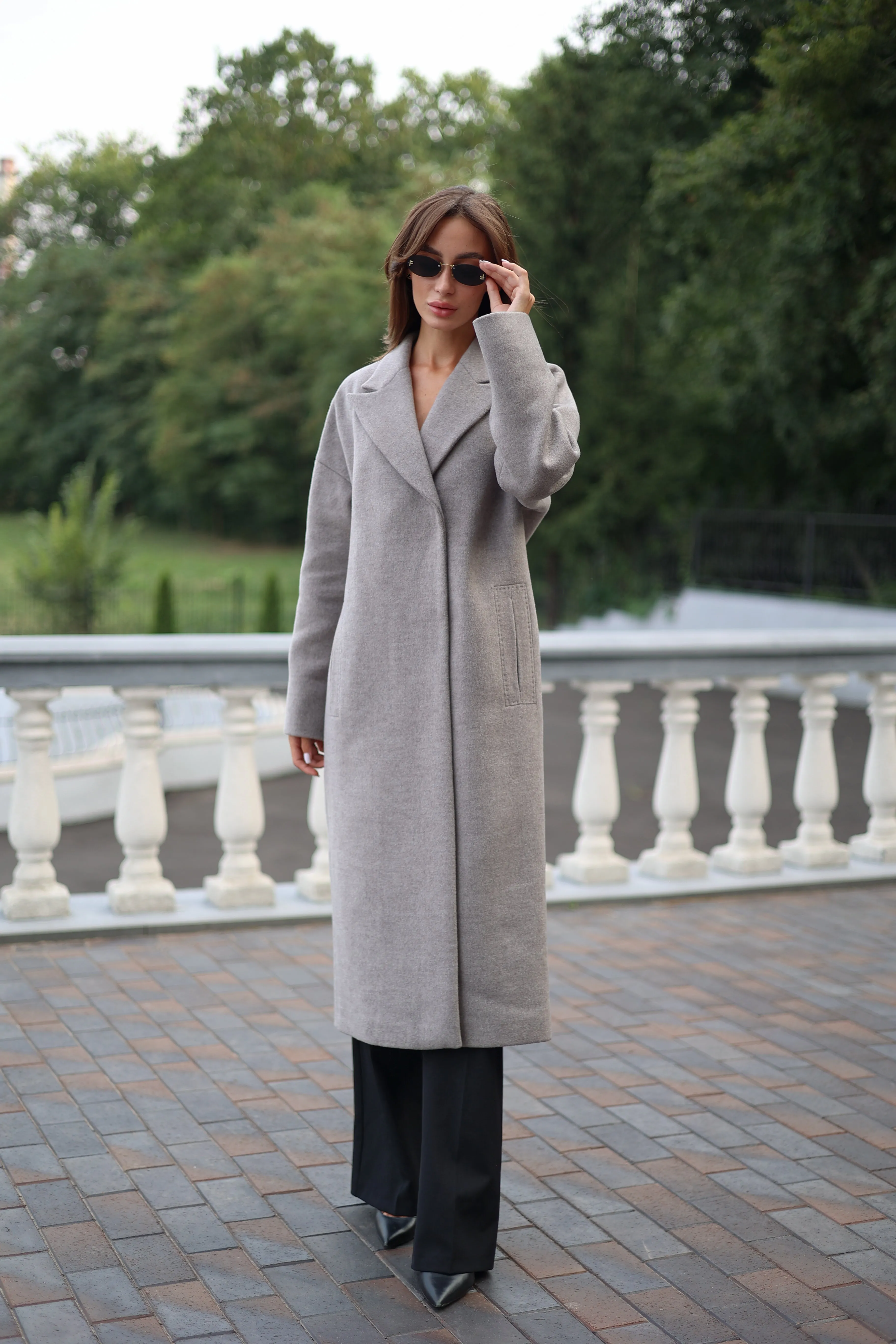 Classic Wool Blend Coat in Grey