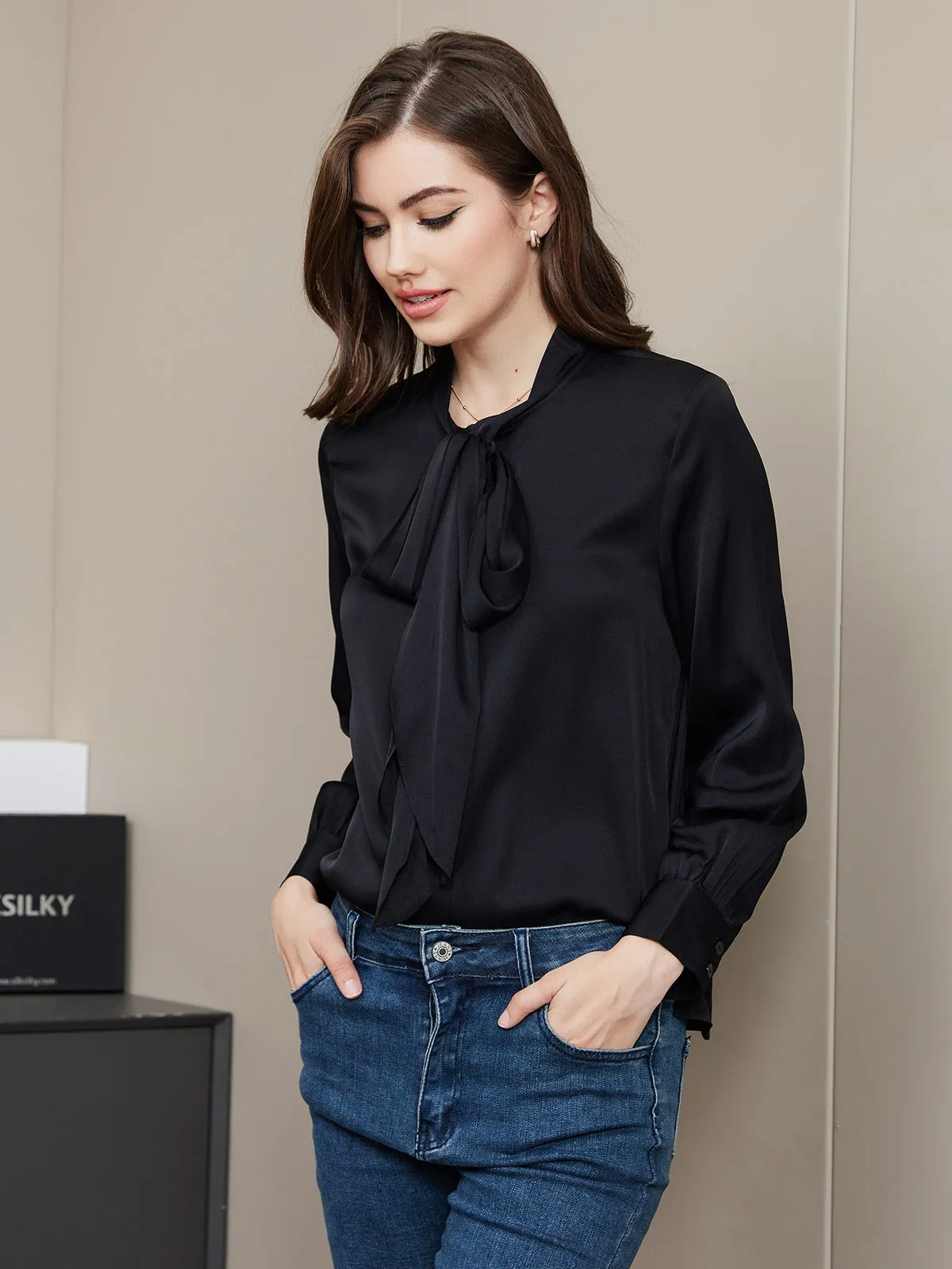 Clearance(US Warehouse) -Bow Tie Silk Blouse Shirt