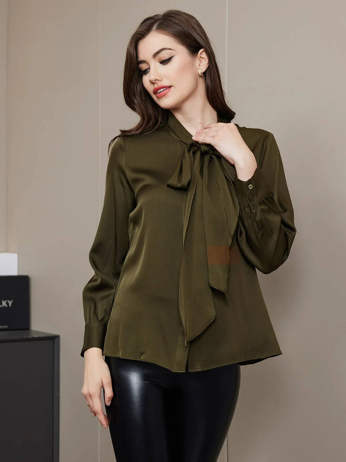 Clearance(US Warehouse) -Bow Tie Silk Blouse Shirt