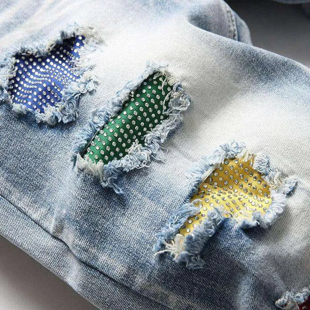 Color-embellished patchwork men's jeans