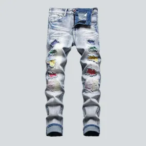 Color-embellished patchwork men's jeans