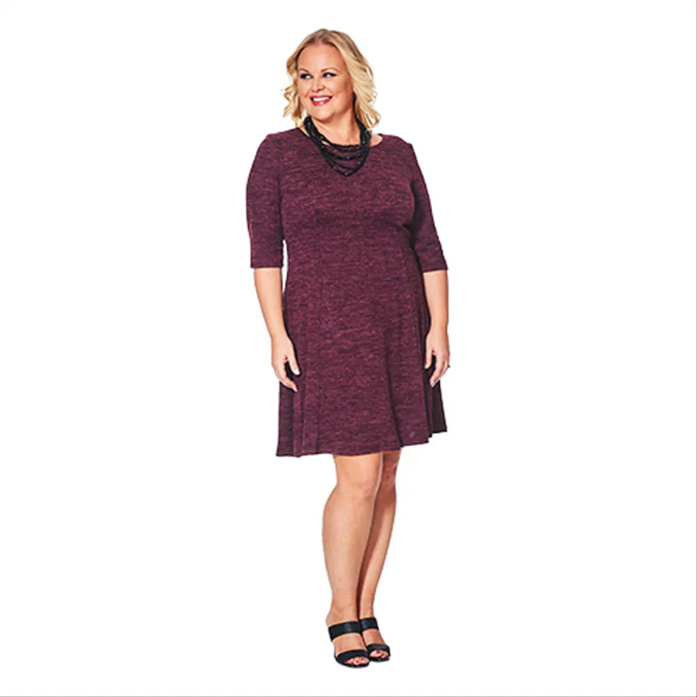 Connected Women's Plus Size Fit & Flare Sweater Dress Purple Size 24W