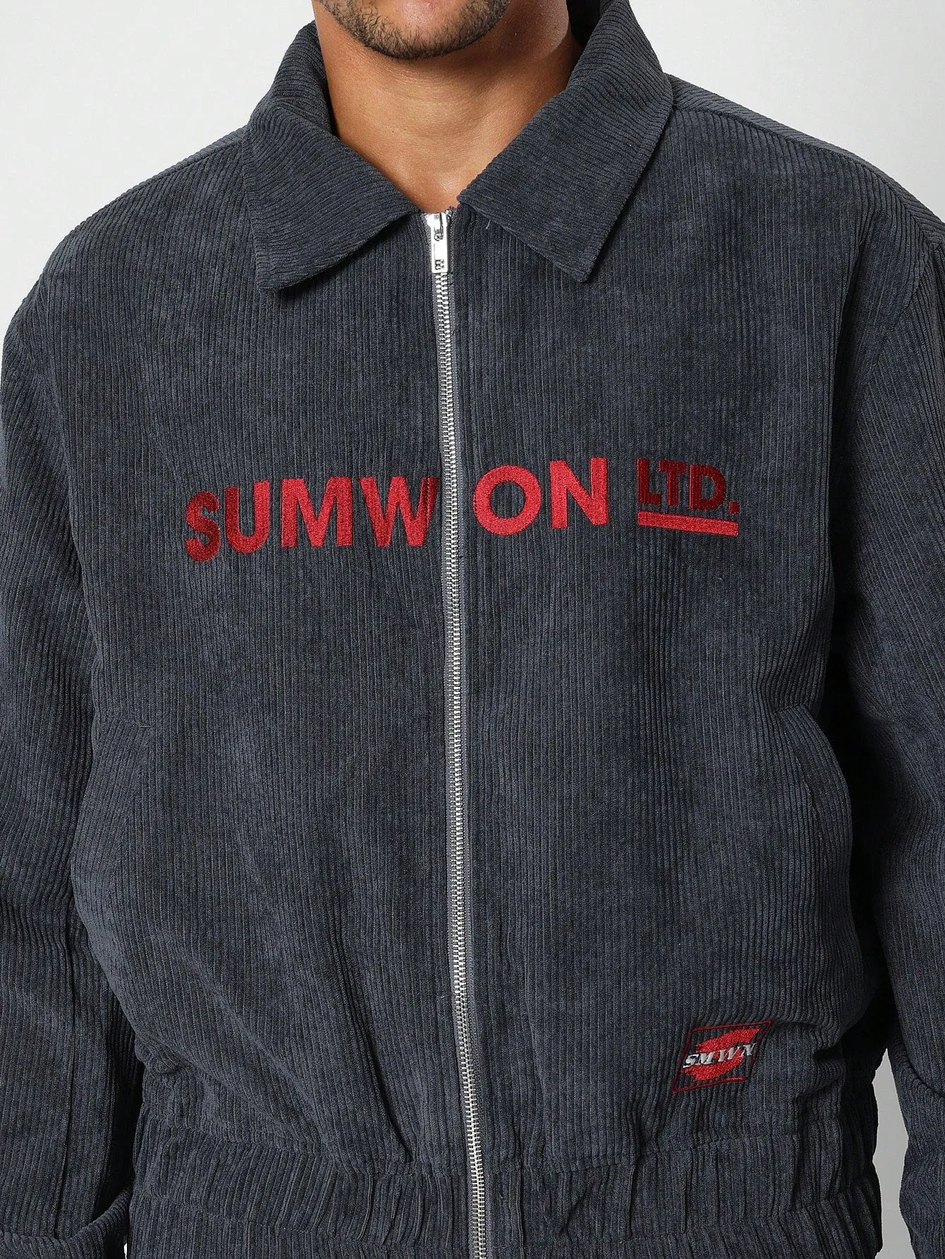 Corduroy Bomber Zip Through Jacket With Embroidery