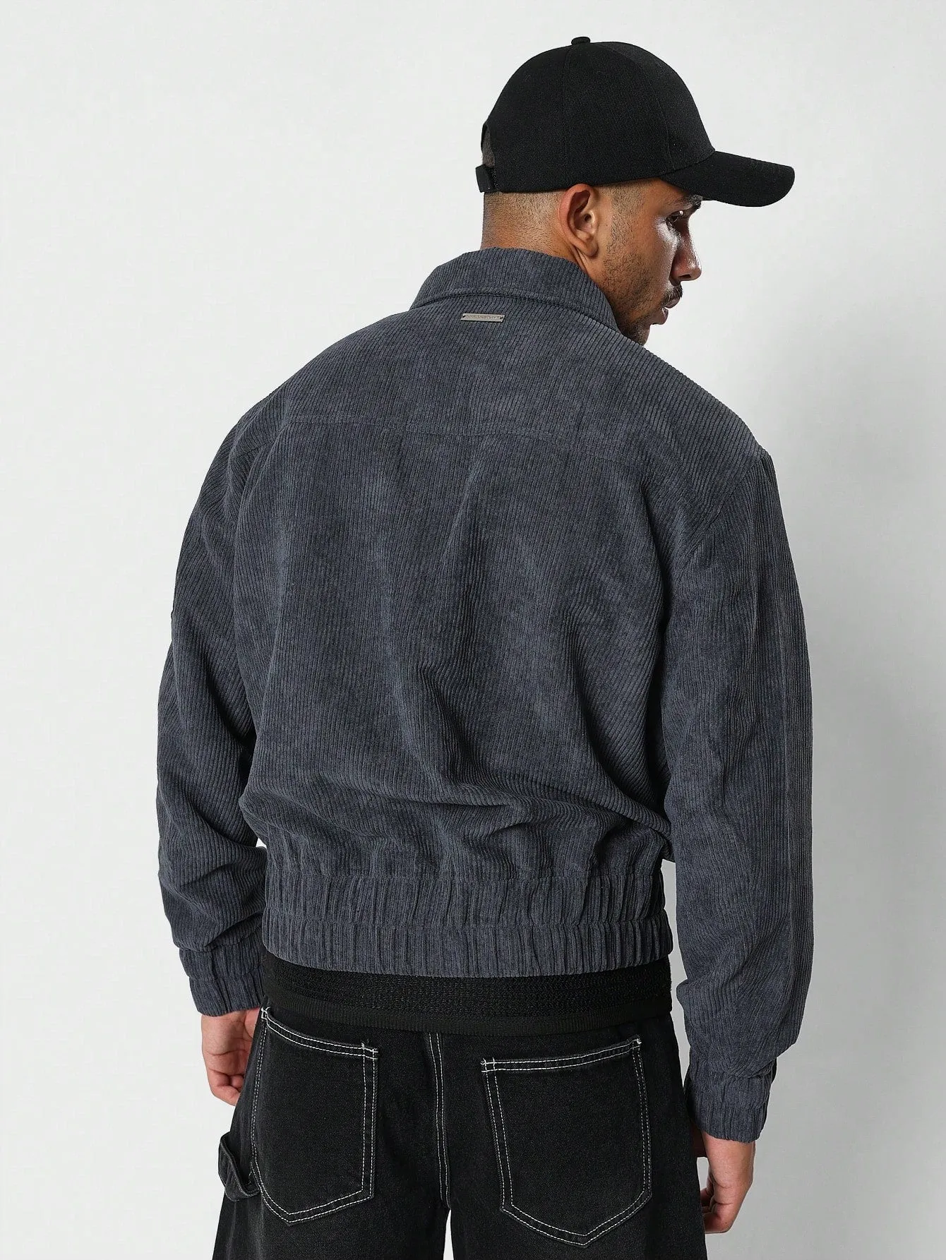 Corduroy Bomber Zip Through Jacket With Embroidery