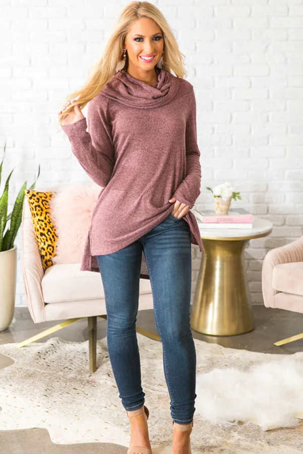 Cozy Off Shoulder Sweater in Vineyard Grape