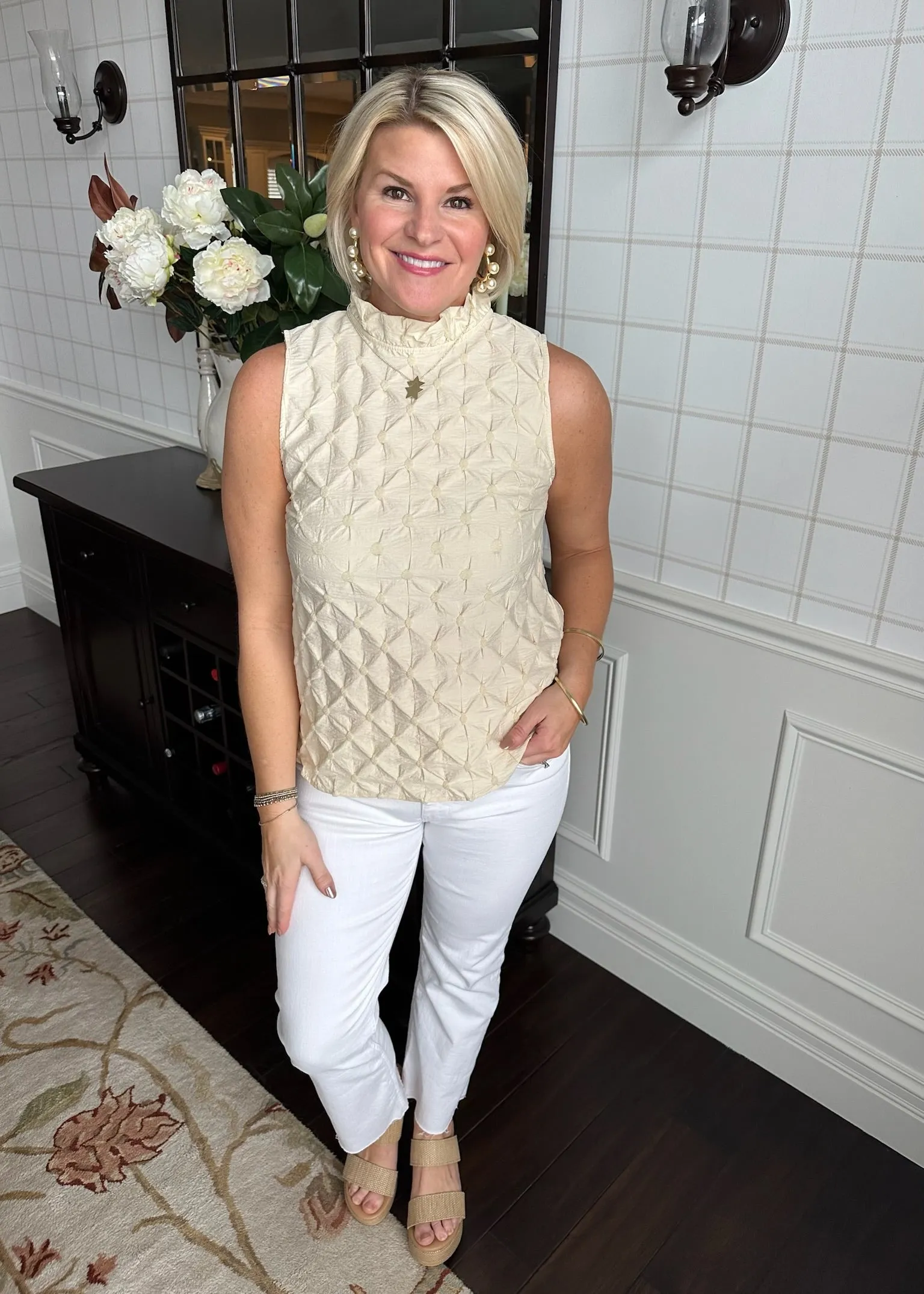 Cream Sleeveless Textured Top