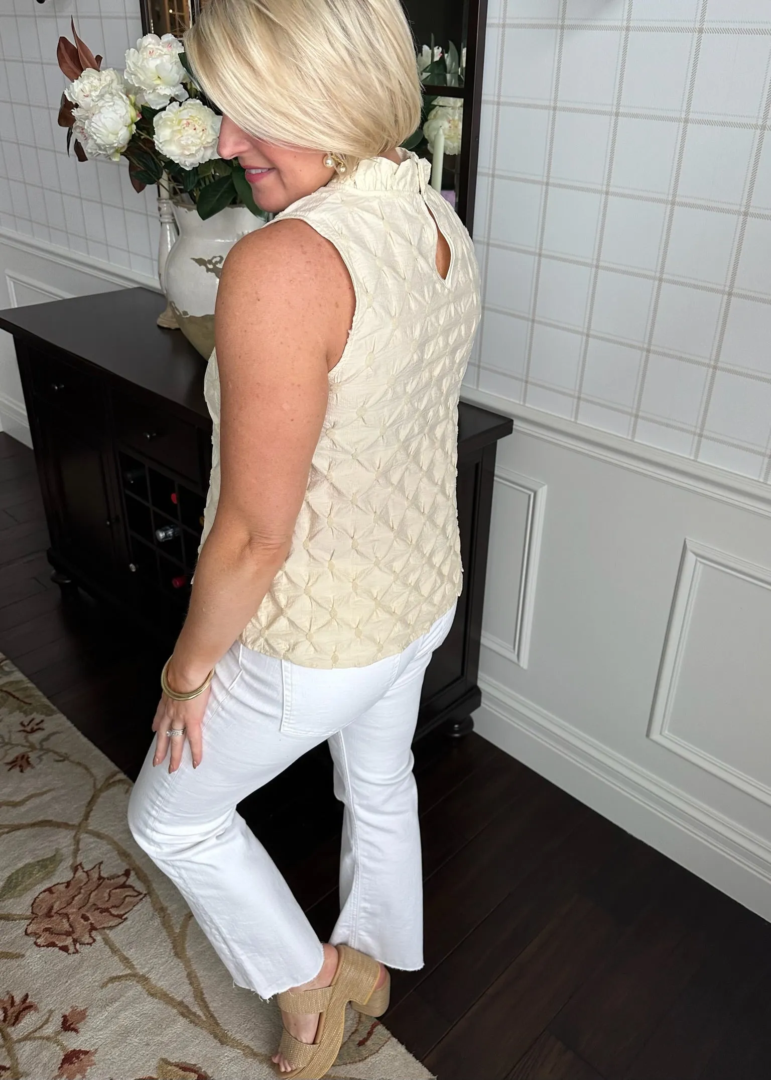 Cream Sleeveless Textured Top