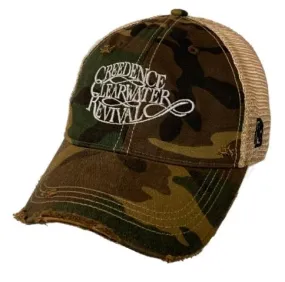 Creedence Clearwater Revival CCR Retro Brand Camo Distressed Mesh Adj. Hat Cap