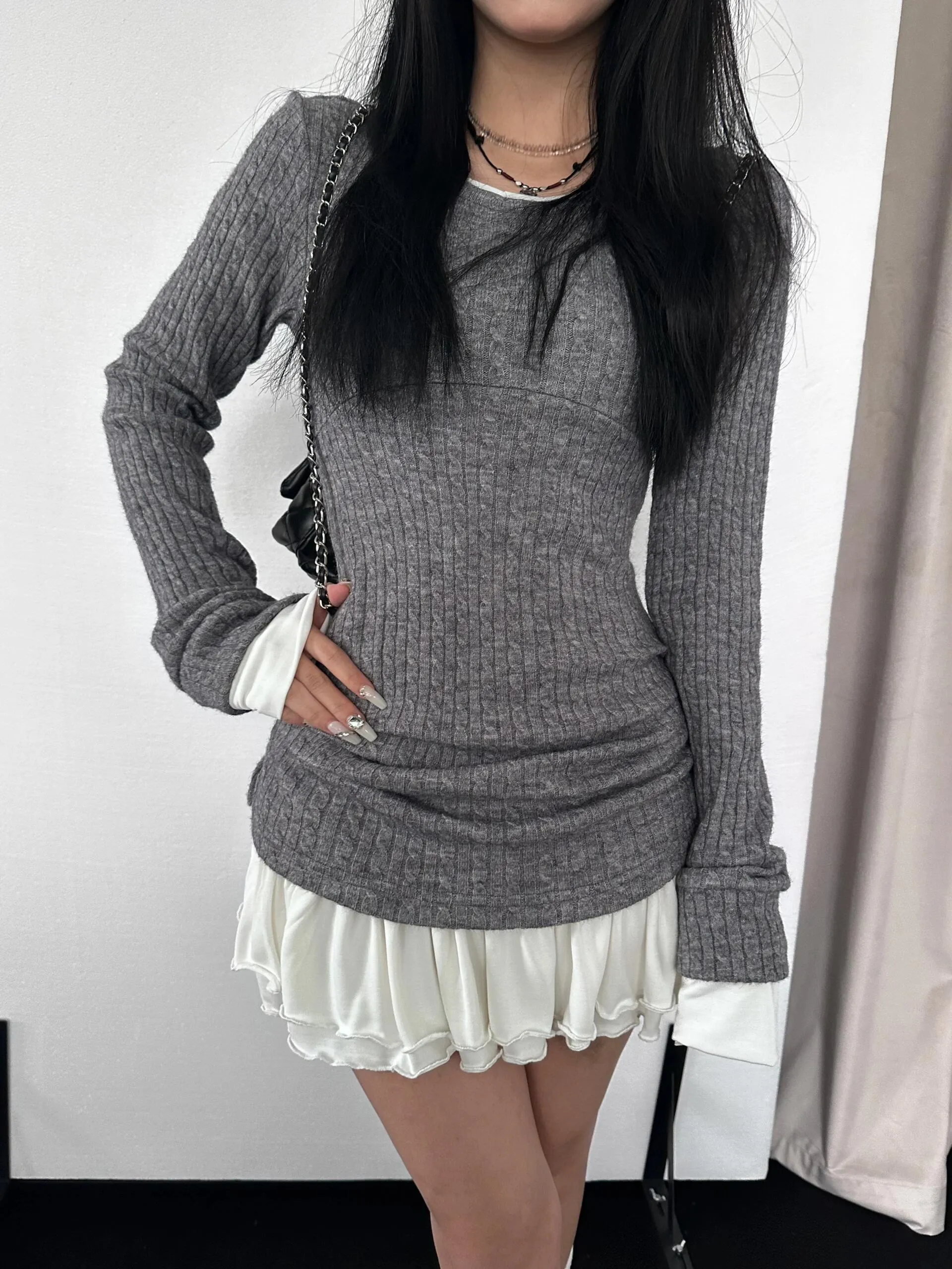 [Customizable] Long sleeves version - High school sweetheart 2 in 1 cotton mini dress