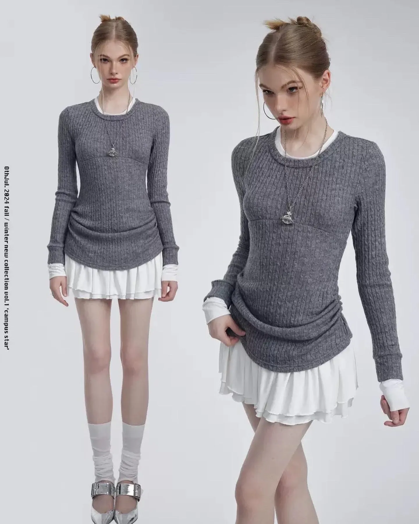 [Customizable] Long sleeves version - High school sweetheart 2 in 1 cotton mini dress