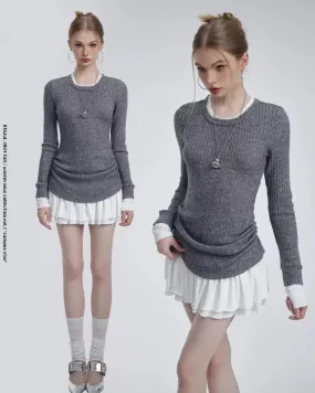 [Customizable] Long sleeves version - High school sweetheart 2 in 1 cotton mini dress