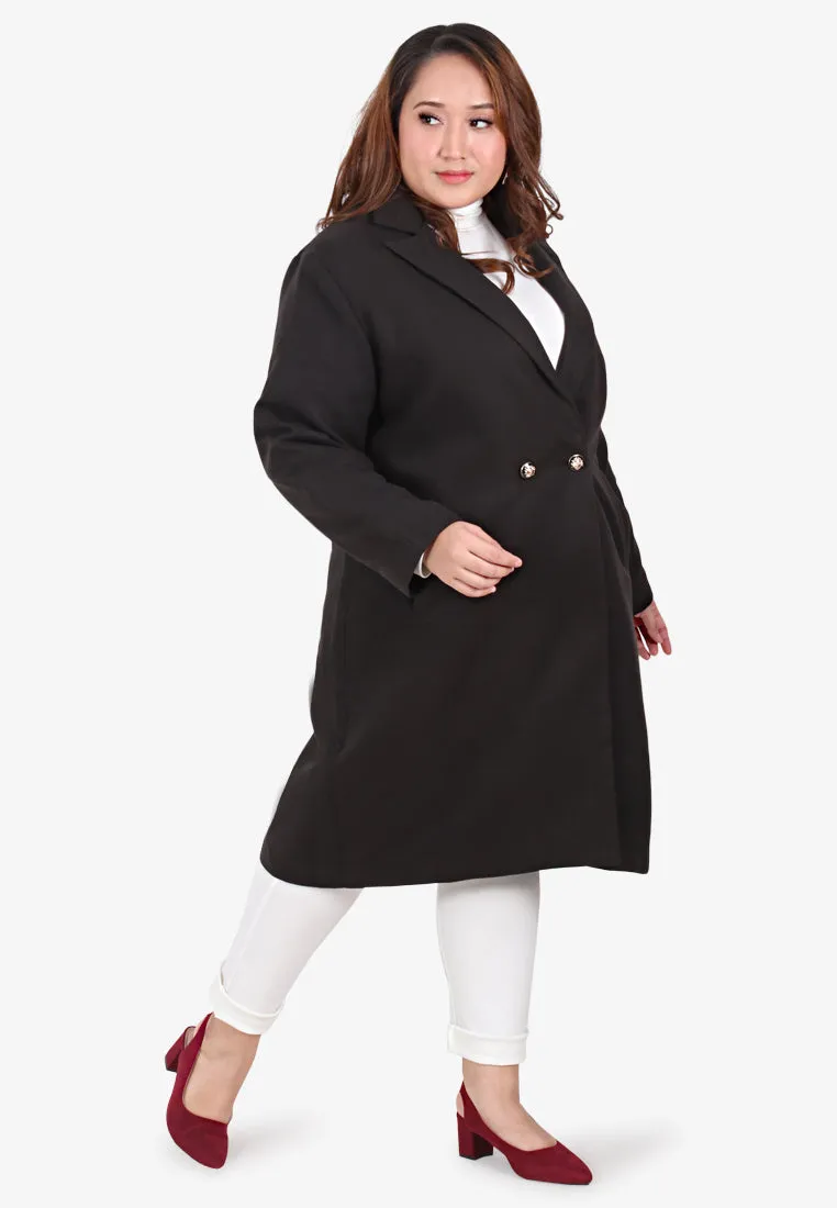 Doha Double Breasted Long Coat - Black