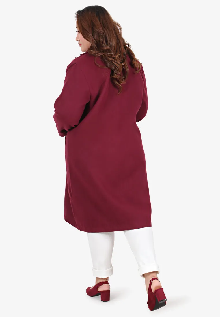 Doha Double Breasted Long Coat - Burgundy