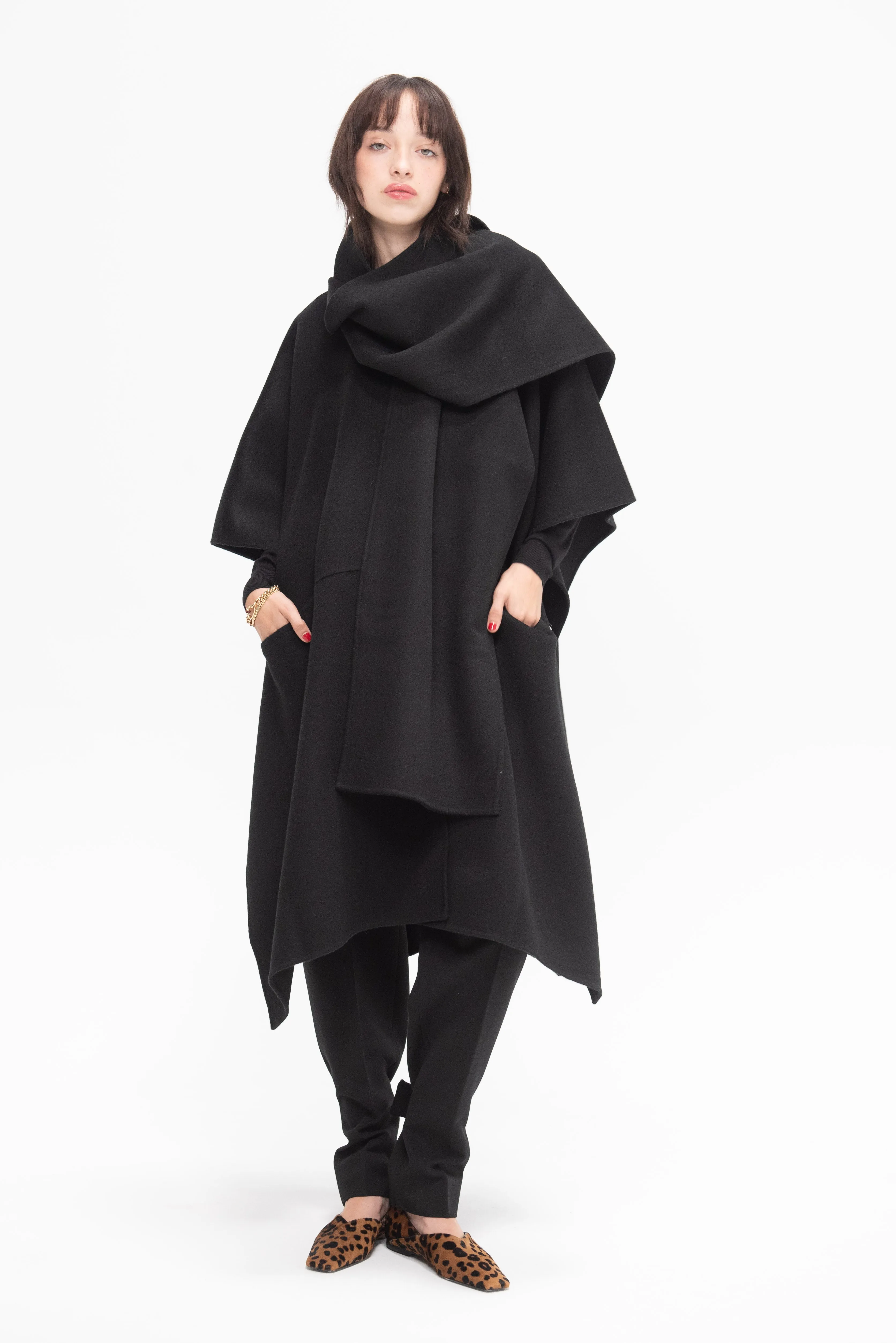 Doublé Scarf Coat, Black