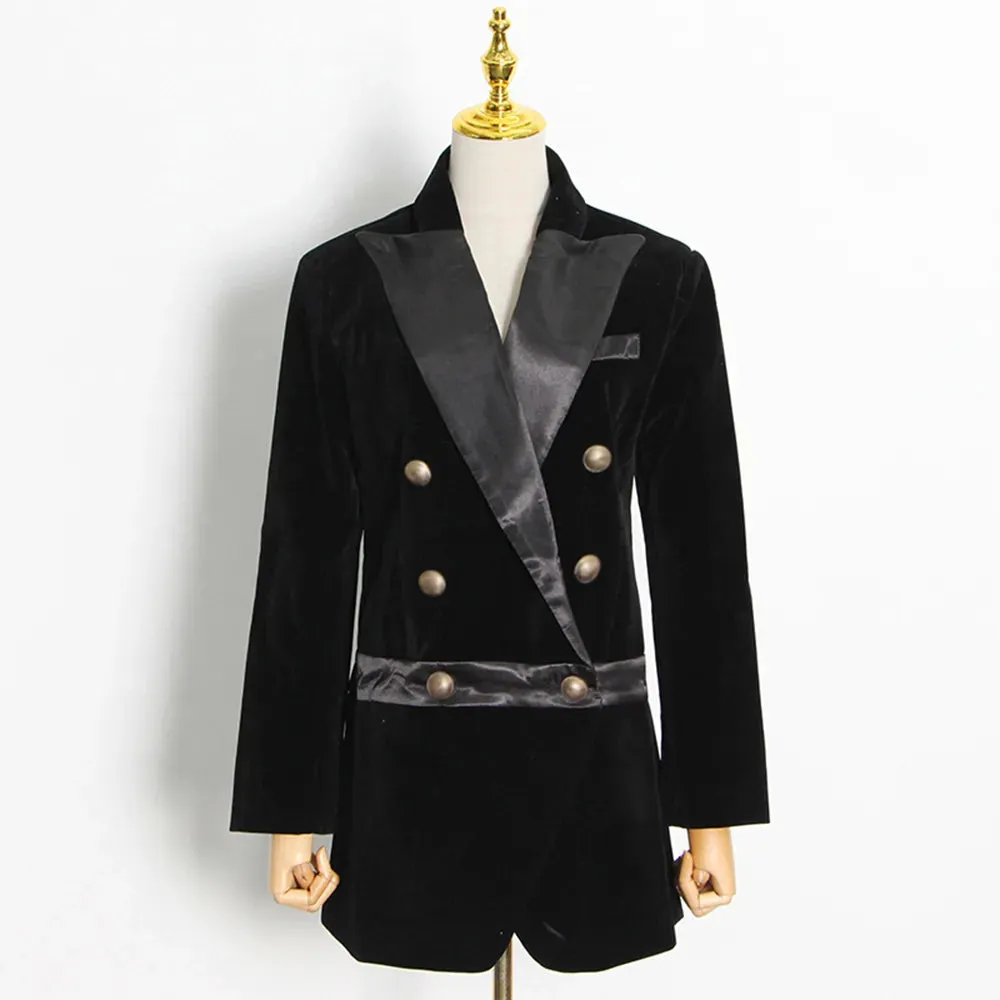 Double Breasted Black Blazer For Women Notched Collar Long Sleeve Korean Blazers Female Autumn Clothing Style