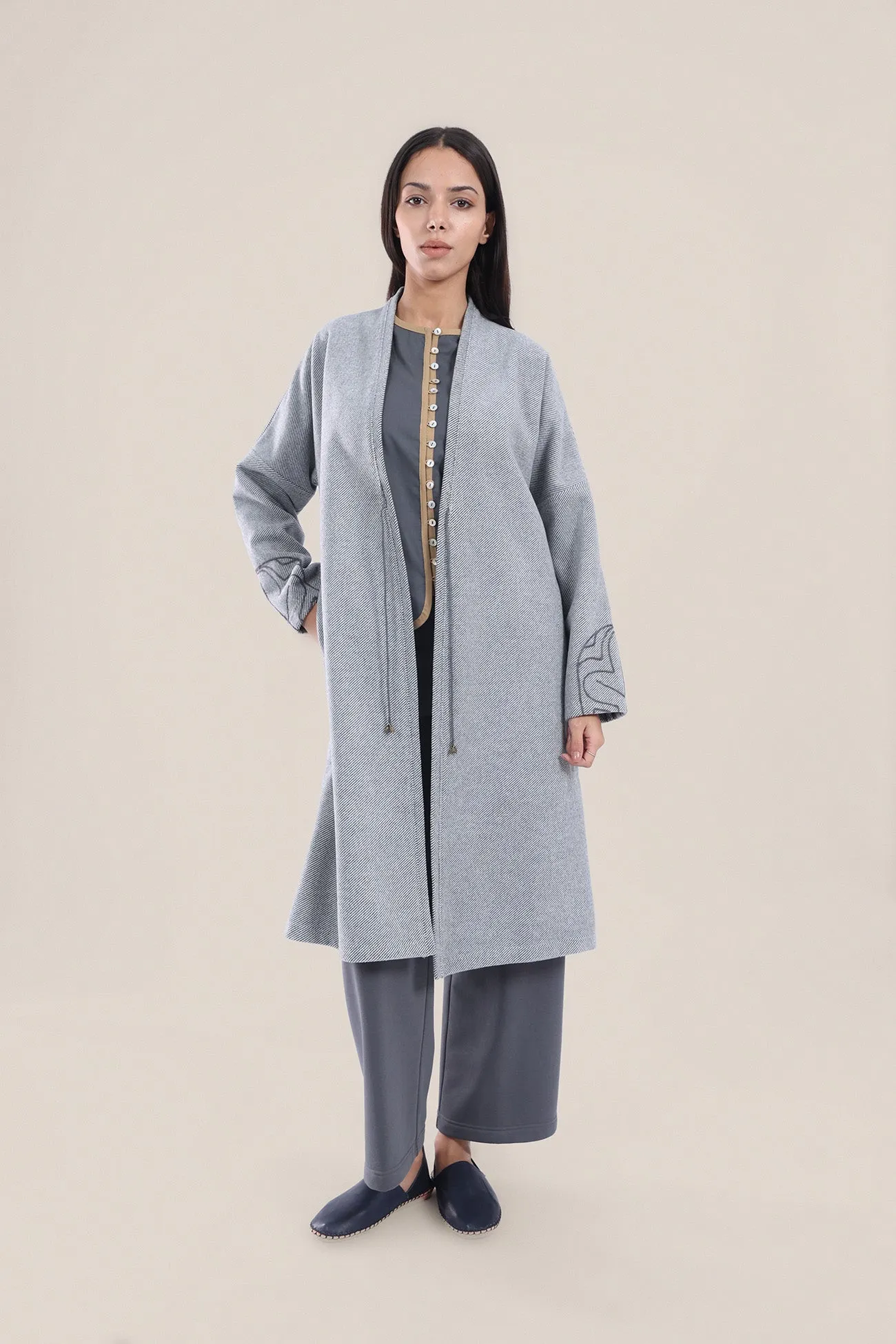 Embroidered short coat in wool blend